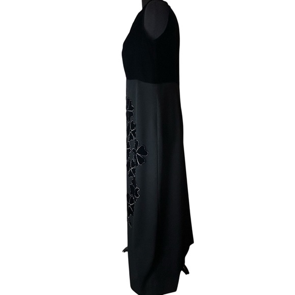 Black Vintage Union Long Full Length Floral Flower Dress Embroidery Velvet 60s - Picture 4 of 16